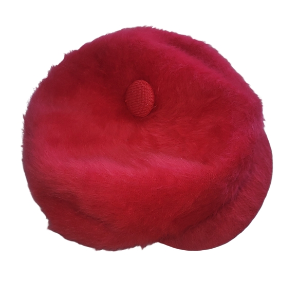 Kangol Accessories - Vintage Kangol Red Faux Fur Brimmed Beret Made In England
